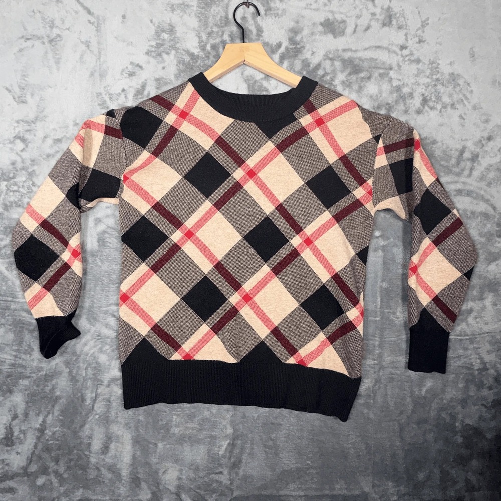 Rachel Zoe Womens Sweater Pullover Size S Argyle Print Multicolor Long Sleeve